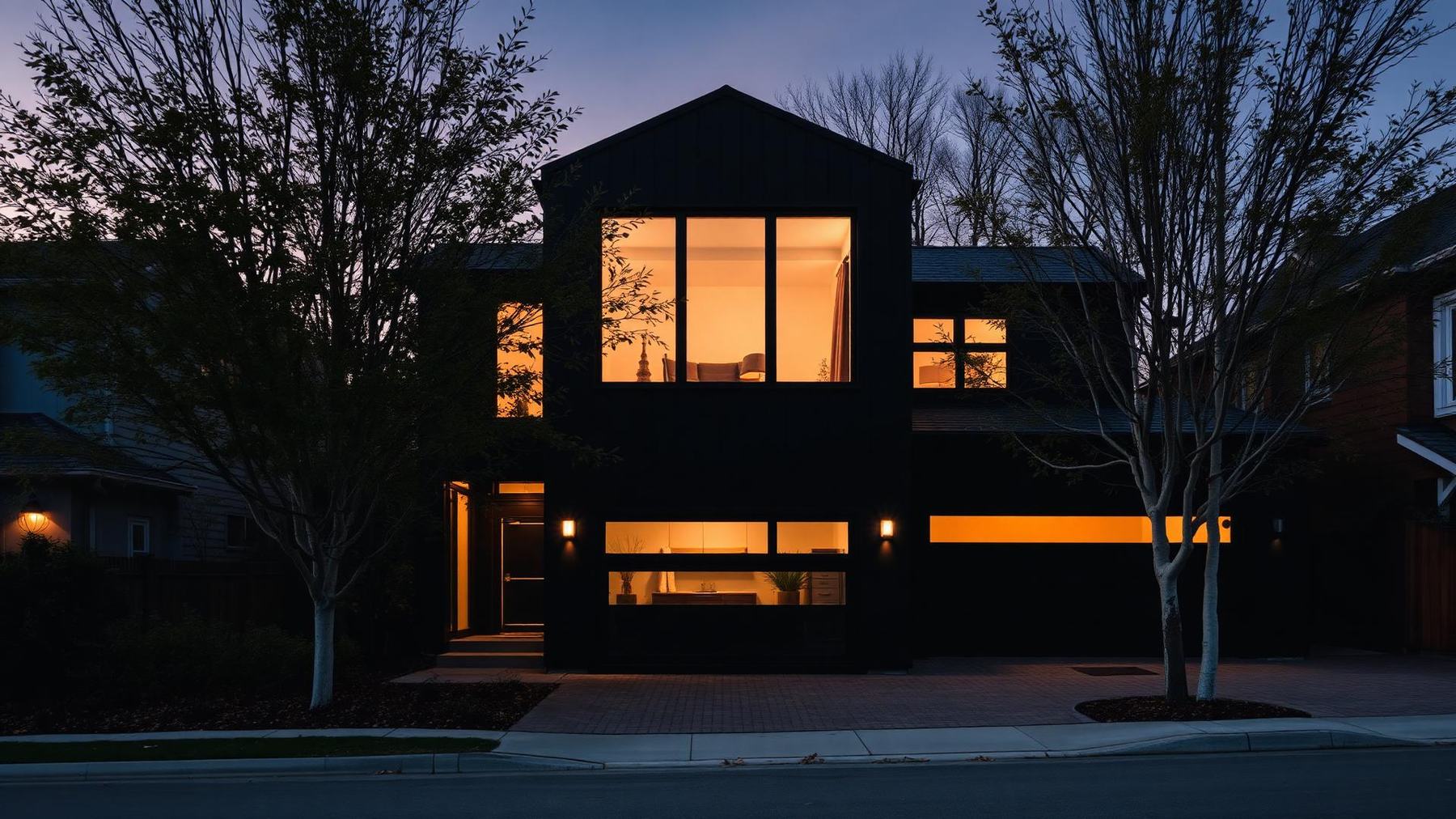 Modern Toronto laneway home exterior at dusk